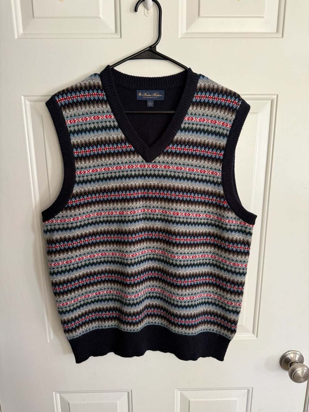 Brooks Brothers Fair Isle Sweater Vest Size L Wool Alpaca V-Neck